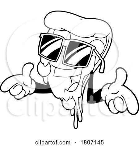 Cartoon Black and White Pizza Slice Mascot Wearing Sunglasses by Hit Toon