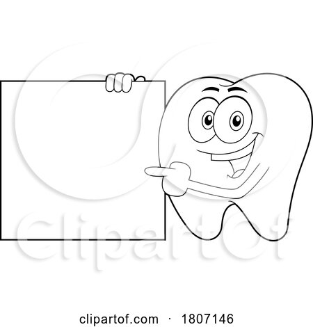 Cartoon Black and White Tooth Mascot with a Sign by Hit Toon