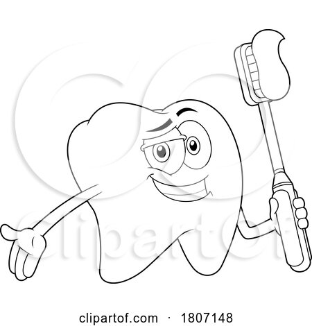 Cartoon Black and White Tooth Mascot Holding a Brush by Hit Toon