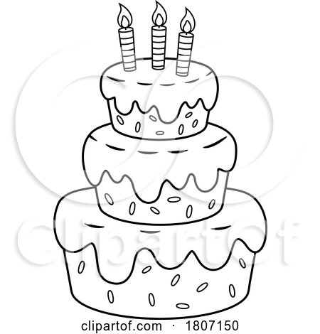 Cartoon Black and White Third Birthday Cake wIth Candles by Hit Toon