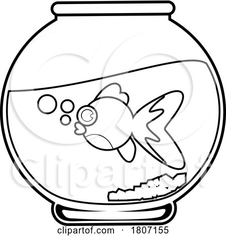 Cartoon Black and White Goldfish in a Bowl by Hit Toon