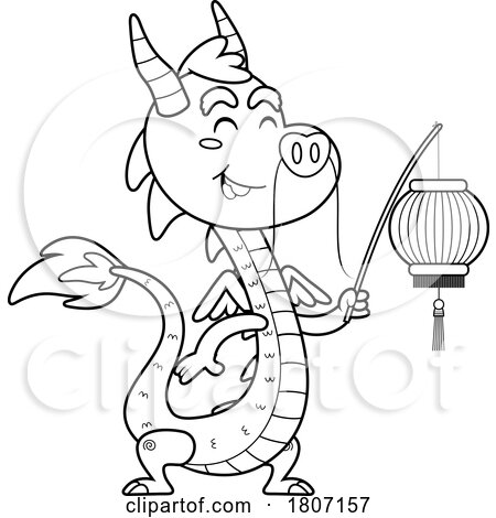Cartoon Black and White Chinese Dragon with a Lantern by Hit Toon