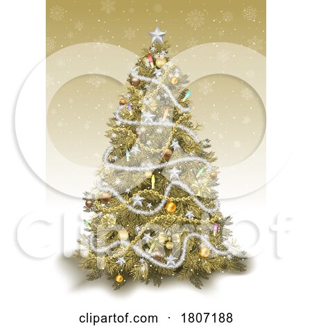 Gold and Silver Christmas Tree over a Snowflake Background by dero
