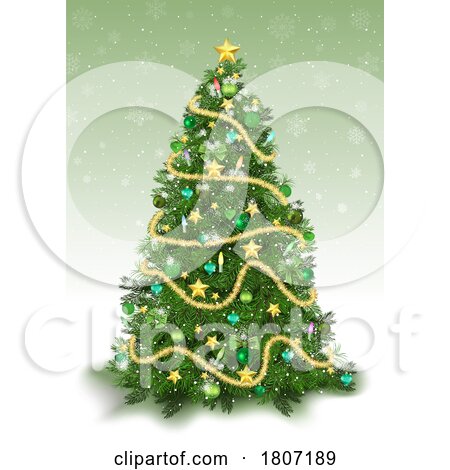 Green Christmas Tree over a Snowflake Background by dero