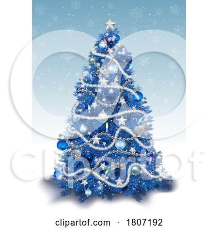 Blue Christmas Tree over a Snowflake Background by dero