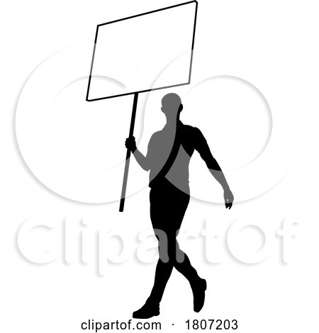 Protest Rally March Picket Sign Silhouette Person by AtStockIllustration