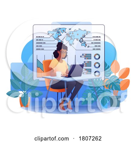 Woman Student Research Laptop Data Illustration by AtStockIllustration