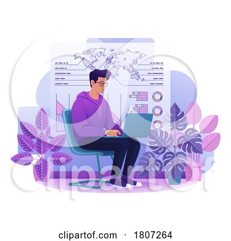 Man Working Laptop Business Report Illustration by AtStockIllustration