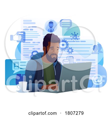 Man Laptop Recruitment Internet Job Search Cartoon by AtStockIllustration