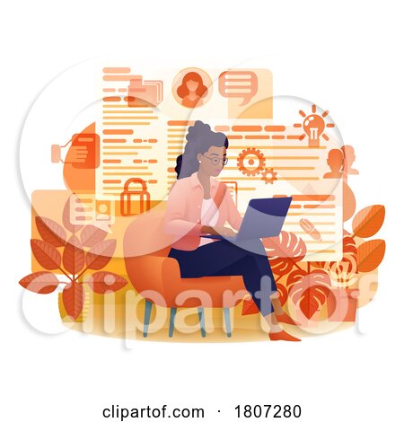 Woman Laptop Recruitment Job Search Online Cartoon by AtStockIllustration