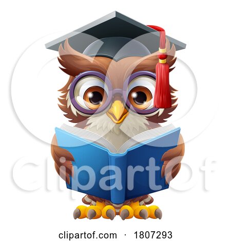 Wise Owl Cartoon Cute Professor Reading Book by AtStockIllustration