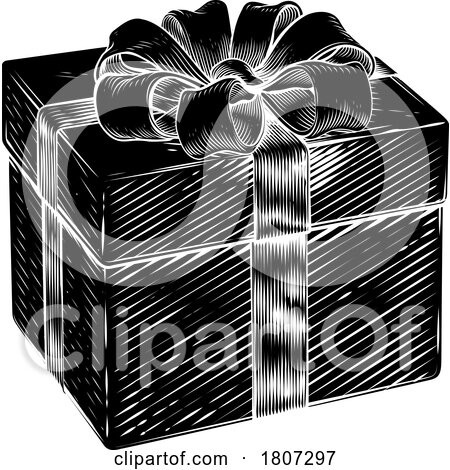 Christmas Gift Birthday Vintage Present Box Bow by AtStockIllustration