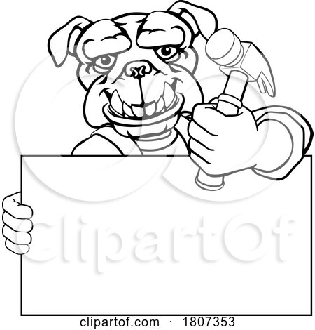 Bulldog Hammer Cartoon Mascot Handyman Carpenter by AtStockIllustration