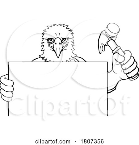 Eagle Hammer Cartoon Mascot Handyman Carpenter by AtStockIllustration