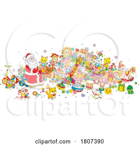 Cartoon Santa with Christmas Toys by Alex Bannykh