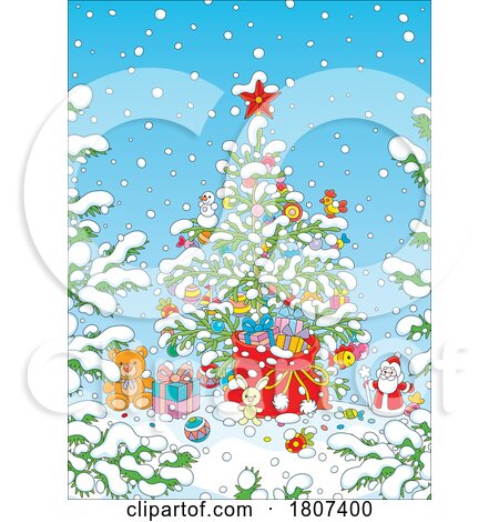 Cartoon Decorated Christmas Tree by Alex Bannykh