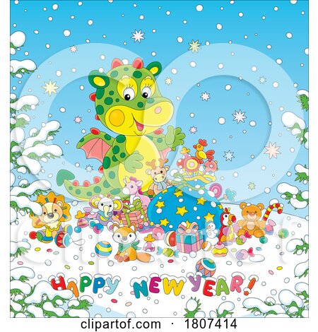 Cartoon Toys and Happy New Year Greeting by Alex Bannykh