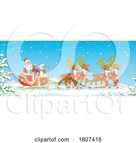 Cartoon Snowman and Santa in a Christmas Sleigh by Alex Bannykh