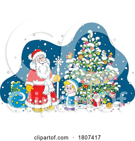 Cartoon Christmas Santa Claus and Boy by Alex Bannykh