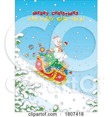 Cartoon Christmas Greeting and Snowman by Alex Bannykh