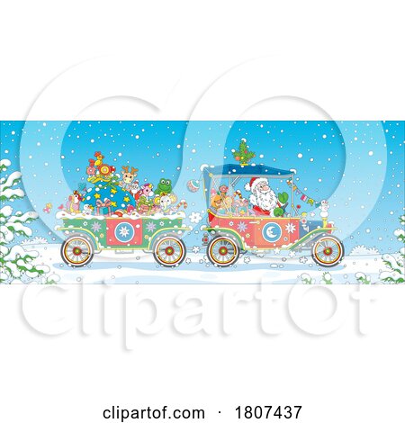 Cartoon Santa Driving a Christmas Car by Alex Bannykh