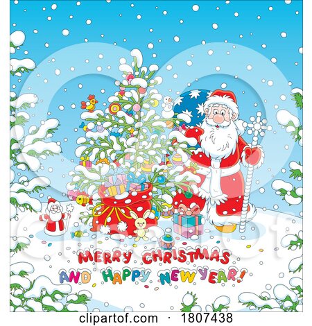 Cartoon Santa and Christmas Greeting by Alex Bannykh