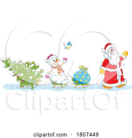 Cartoon Santa Claus and Snowman by Alex Bannykh