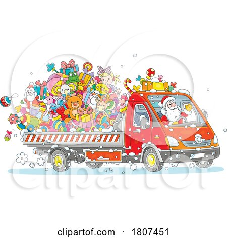 Cartoon Santa Driving a Christmas Truck with Toys and Gifts by Alex Bannykh