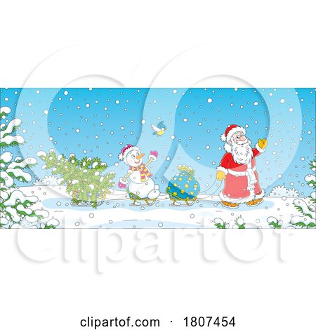 Cartoon Santa Claus and Snowman by Alex Bannykh