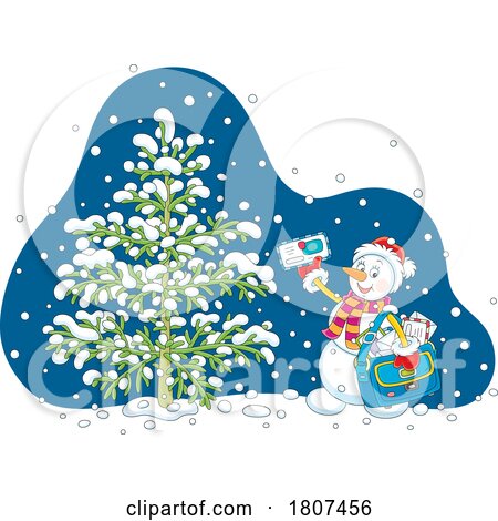 Cartoon Christmas Winter Snowman Delivering Mail by Alex Bannykh