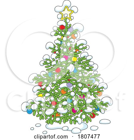 Cartoon Decorated Christmas Tree with Snow by Alex Bannykh