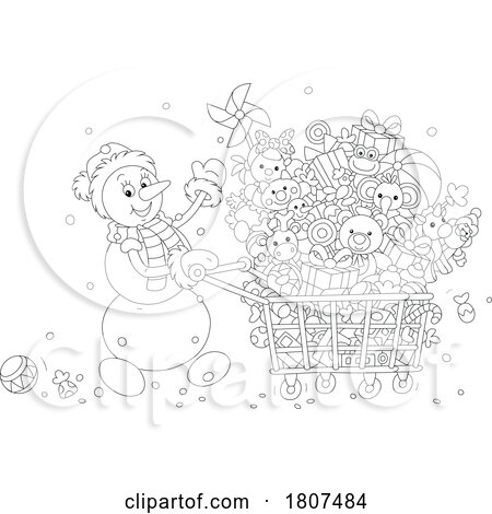 Cartoon Black and White Christmas Winter Snowman Shoppping by Alex Bannykh