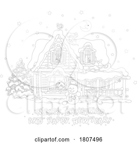 Cartoon Black and White Christmas Greeting by Alex Bannykh