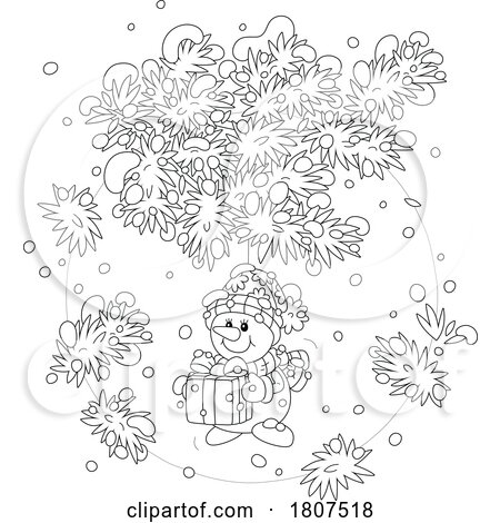 Cartoon Black and White Christmas Winter Snowman Ornament by Alex Bannykh