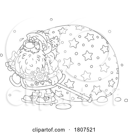 Cartoon Black and White Santa with a Sack by Alex Bannykh