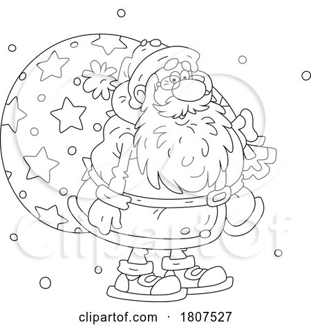 Cartoon Black and White Santa Carrying a Sack by Alex Bannykh