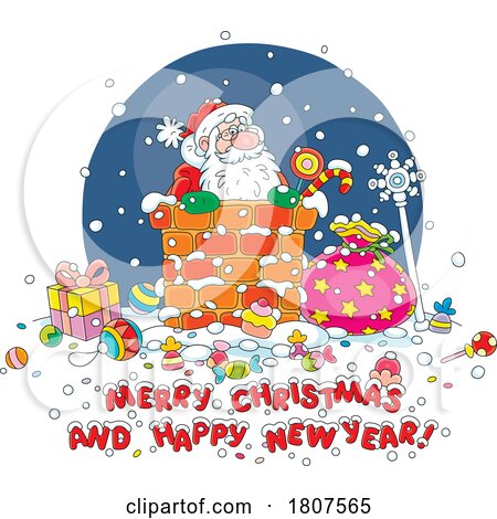Cartoon Merry Christmas and Happy New Year Greeting with Santa by Alex Bannykh