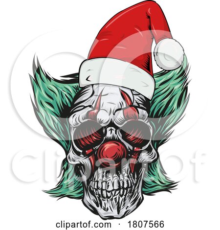 Christmas Clown Skull Wearing Santa Hat by Domenico Condello