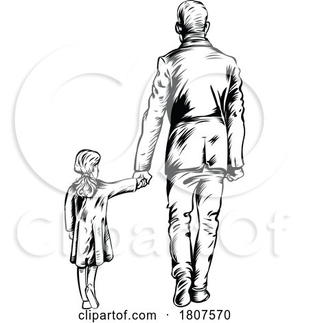 Rear View of a Father and Daughter Holding Hands and Walking by Domenico Condello