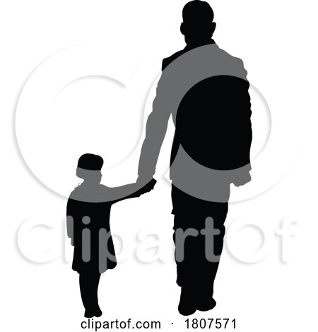 Silhouetted Rear View of a Father and Daughter Holding Hands and Walking by Domenico Condello