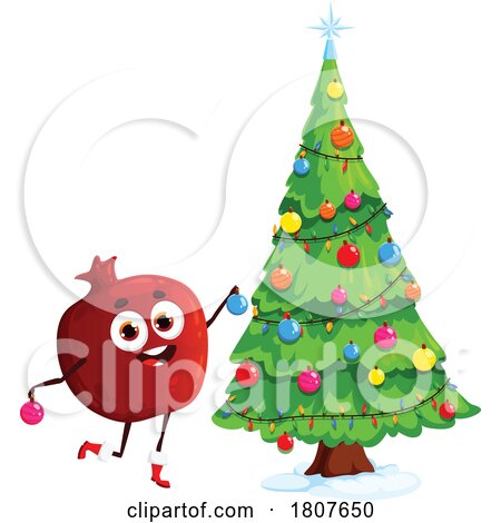 Christmas Pomegranate Food Mascot by Vector Tradition SM