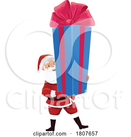 Santa Claus Carrying a Tall Christmas Gift by Vector Tradition SM