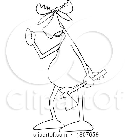 Cartoon Black and White Moose Waving and Carrying an Axe by djart