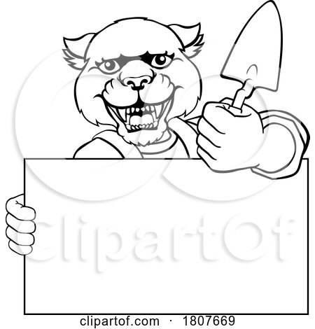 Bricklayer Panther Trowel Tool Handyman Mascot by AtStockIllustration