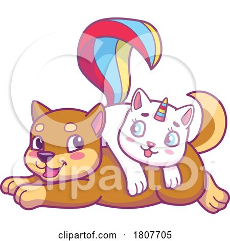 Caticorn Unicorn Cat Playing with a Puppy by Vector Tradition SM