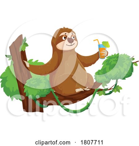 Sloth with Juice or a Cocktail in a Tree by Vector Tradition SM