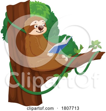 Sloth Reading a Book in a Tree by Vector Tradition SM