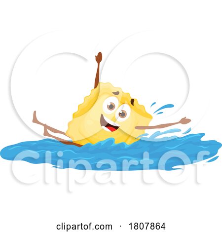 Swimming Ravioli Pasta Mascot by Vector Tradition SM
