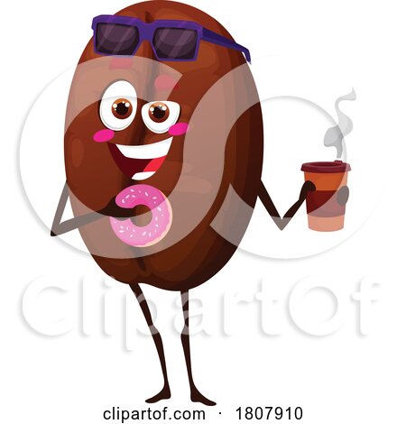 Coffee Bean Food Mascot with a Donut and Drink by Vector Tradition SM