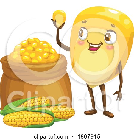 Corn Mascot with Harvest Bag by Vector Tradition SM